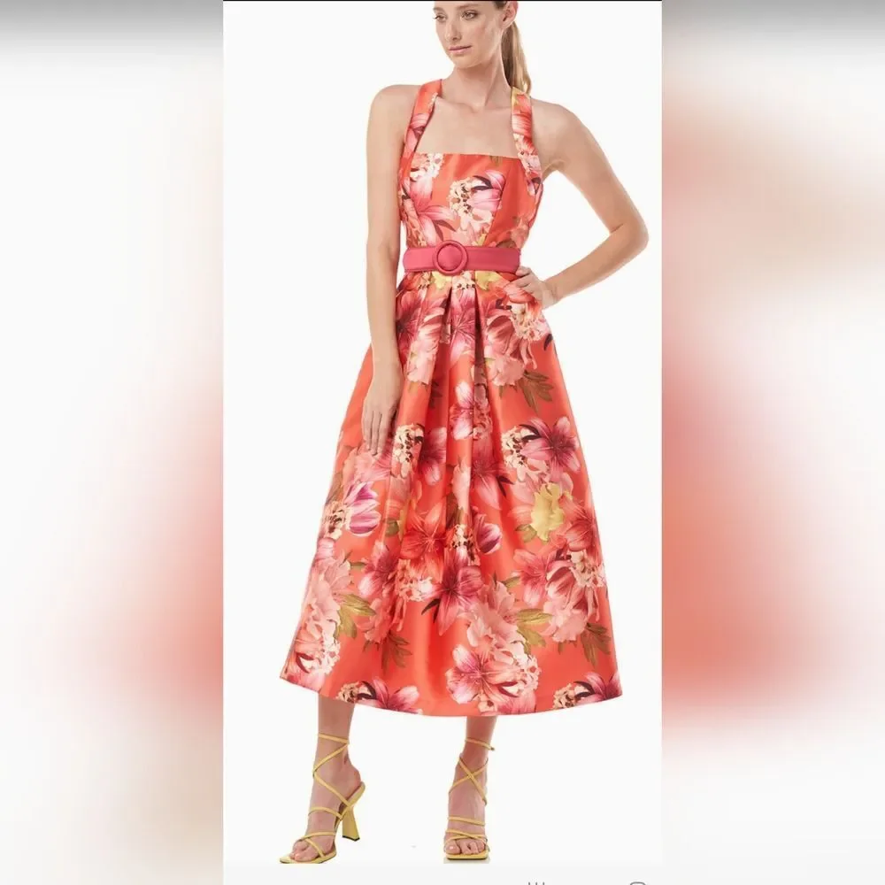 Kay Unger MORGANA TEA LENGTH DRESS Floral NWT size 8
